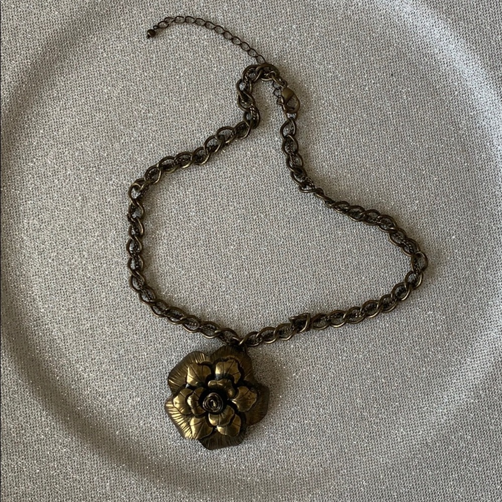 Vintage Antiqued Gold Flower Necklace